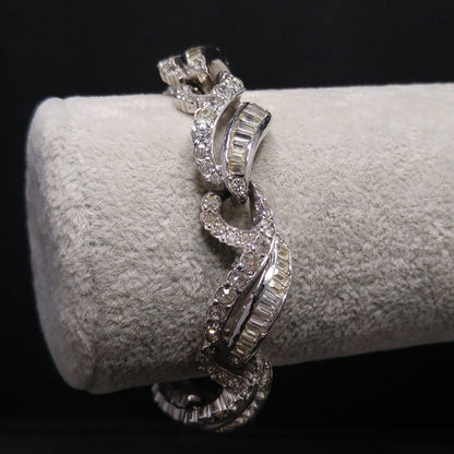 Kramer of New York Clear Rhinestone Bracelet, Rhodium Plated, Safety Chain, 1950s Vintage Jewelry
