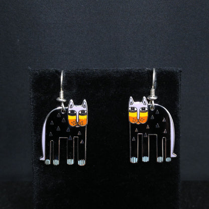 Laurel Burch "Alexander's Animal" Cat Earrings, Gold Plated, 1980s Vintage