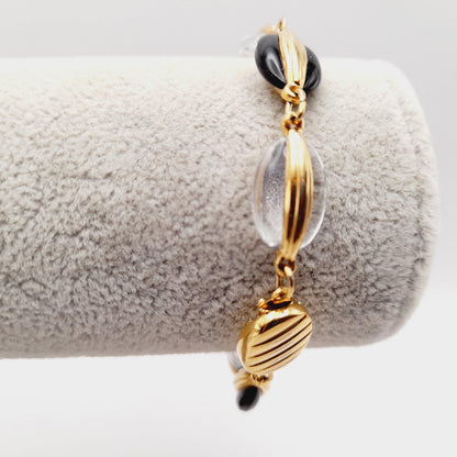 Swarovski Black & Clear Crystal Bracelet, Gold Plated, 1990s Vintage Jewelry