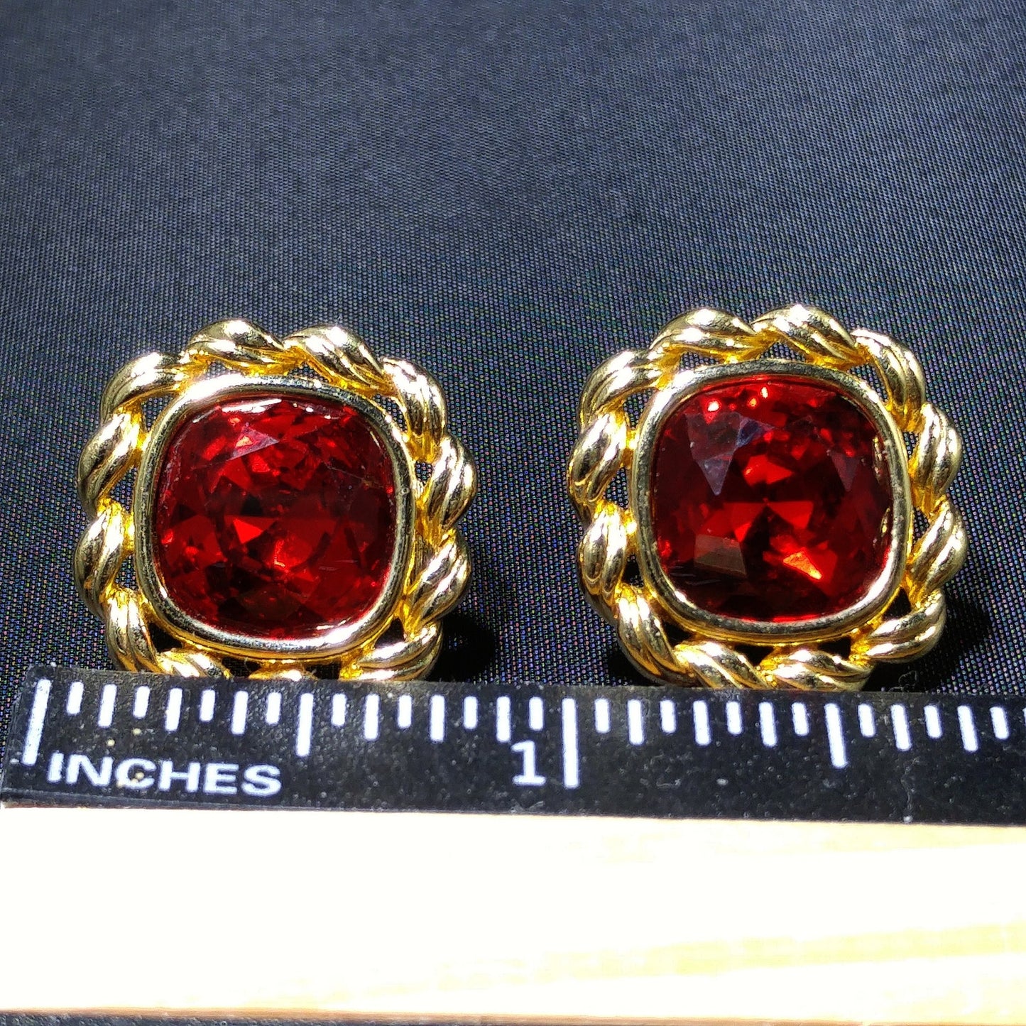 Swarovski Red Crystal Earrings, Gold Plated, Stamped SAL, 1970s Vintage Jewelry