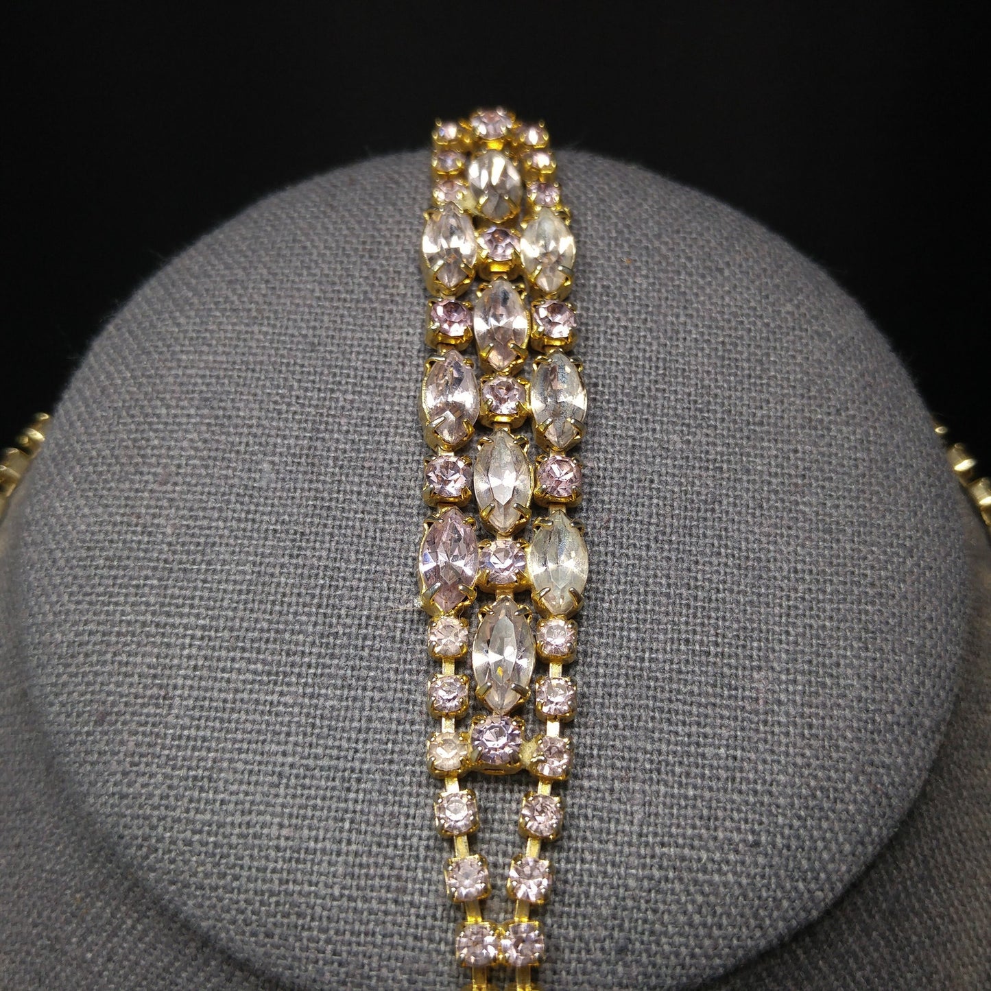 Vintage Lavender Rhinestone Festoon Necklace Bracelet Set, Gold Plated, 1950s Vintage Jewelry