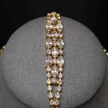 Vintage Lavender Rhinestone Festoon Necklace Bracelet Set, Gold Plated, 1950s Vintage Jewelry