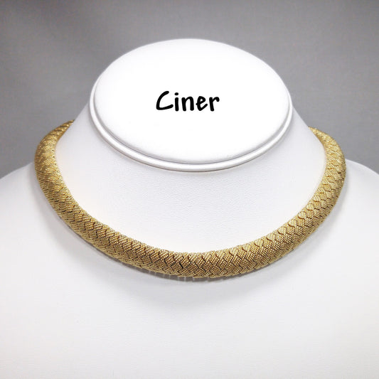 Vintage CINER Gold Plated Snake Zig Zag Choker Necklace