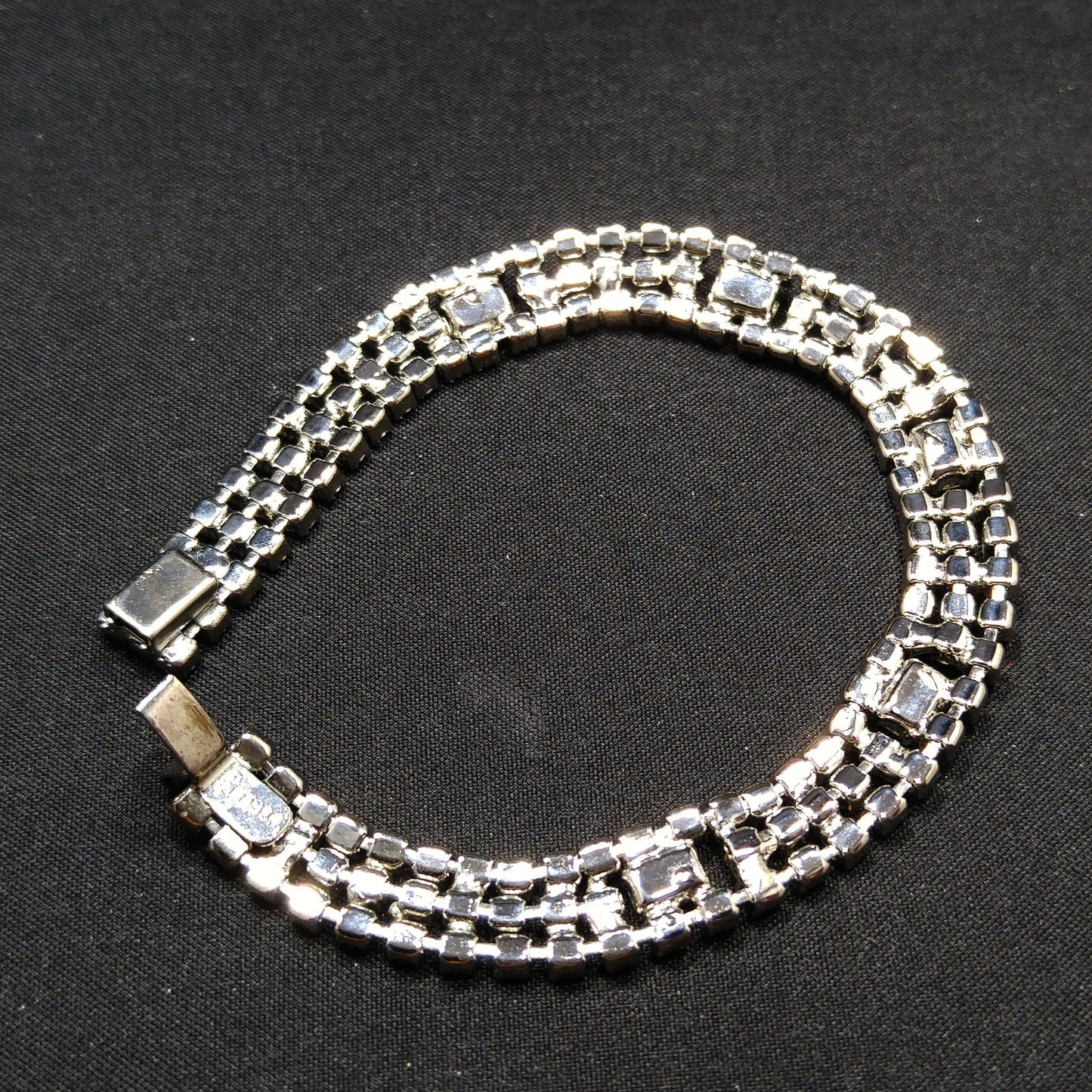 Kramer Clear Rhinestone Bracelet, Rhodium Plated, 1950s Vintage Jewelry