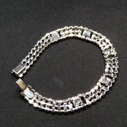 Kramer Clear Rhinestone Bracelet, Rhodium Plated, 1950s Vintage Jewelry