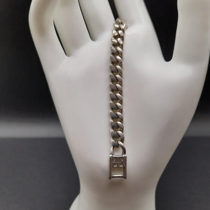Givenchy Curb Chain Bracelet, Rhodium Plated, 7 3/4 Inches, 1980s Vintage Jewelry