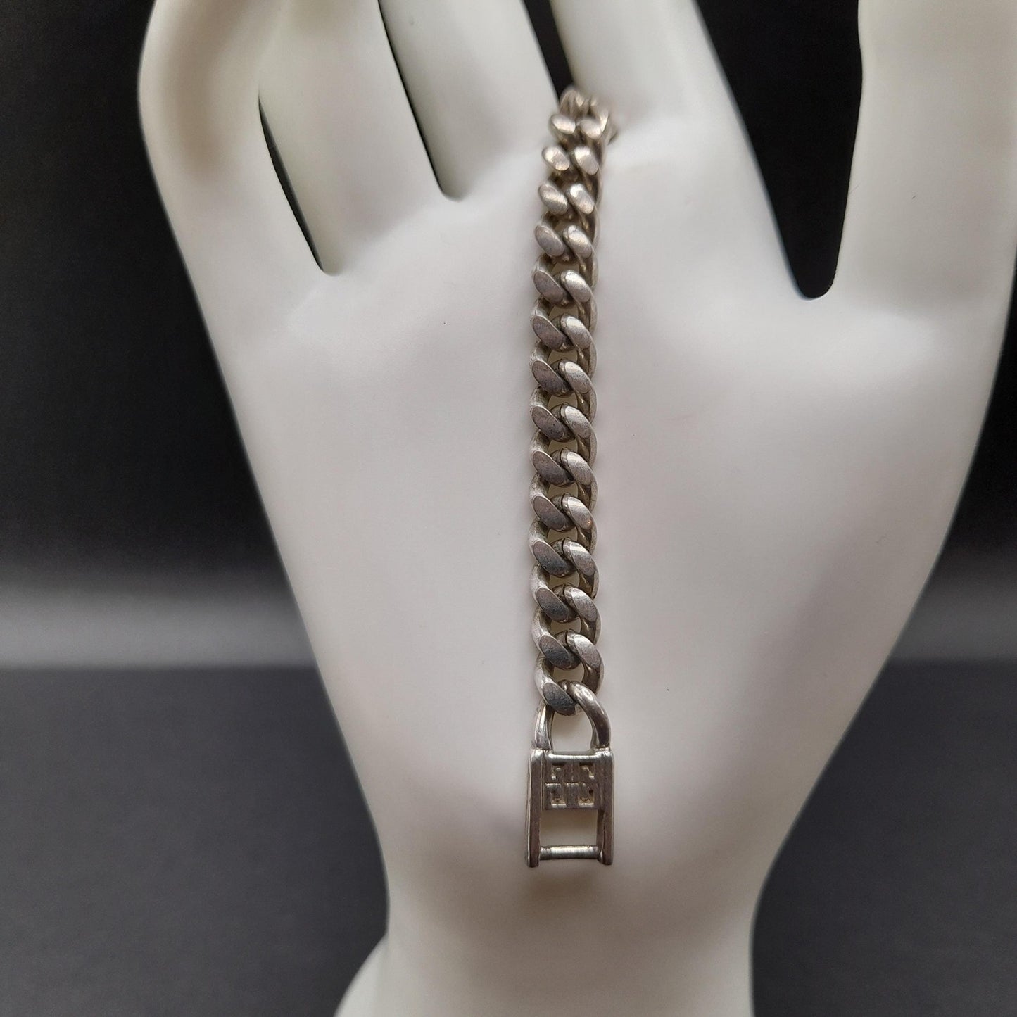 Givenchy Curb Chain Bracelet, Rhodium Plated, 7 3/4 Inches 1980s Vintage Jewelry