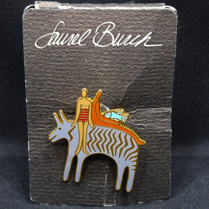 Laurel Burch "Fantasy Friends" Brooch, Cloisonne Enamel, 1980s Vintage Jewelry