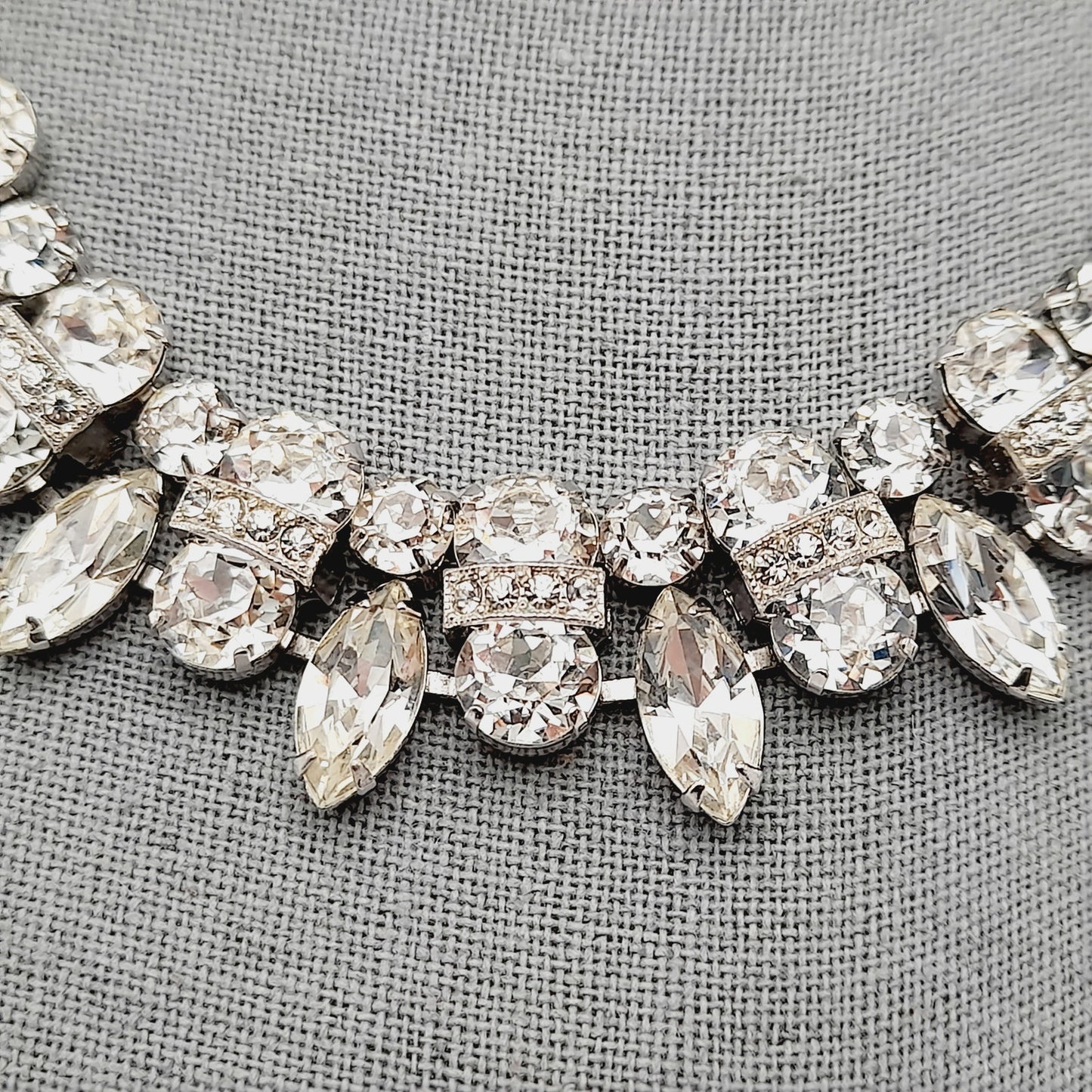 Eisenberg Clear Rhinestone Necklace Rhodium Plated 1950s Bridal Vintage