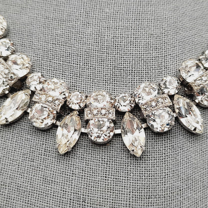 Eisenberg Clear Rhinestone Necklace Rhodium Plated 1950s Bridal Vintage