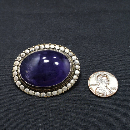 Antique Silver Purple Amethyst Brooch, Stamped 925, C Clasp, 1920s Vintage Jewelry