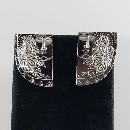 Vintage Laurel Burch Blossoming Woman Earrings, Rhodium Plated, 1990s