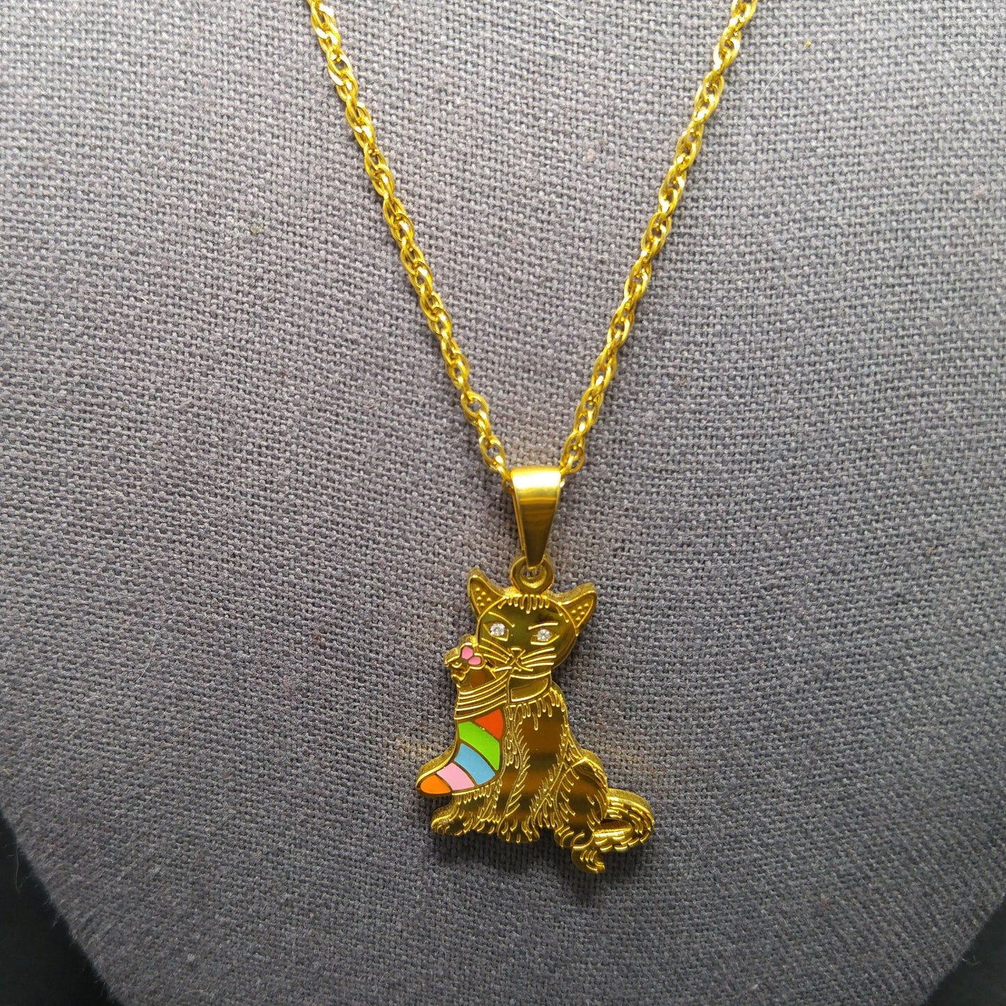 Vintage Christmas Cat Jewelry Set – Pendant Necklace & Earrings, Holiday Gift