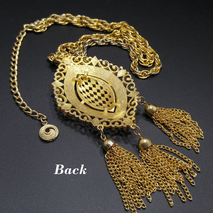 Lisner Long Pendant Necklace, Three Tassel Pendant, 1960s Vintage Jewelry