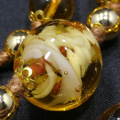 Vintage Murano Glass Necklace – Hand Blown Venetian Floral Beads, Aventurine, 1960s