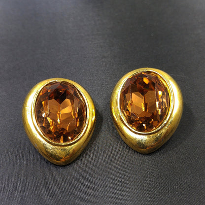 Ciner Large Topaz Rhinestone Earrings, Gold Plated, 1980s Vintage Jewelry