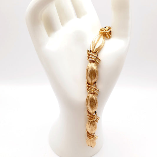 Vintage Crown Trifari Ribbon Gold Plated Bracelet, 7 1/8 Inches
