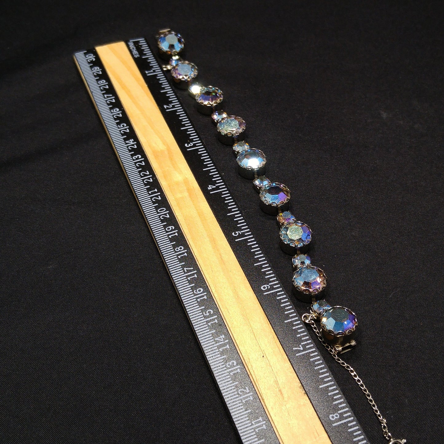 Blue Aurora Borealis Rhinestone Bracelet, Gold Plated, 1960s Vintage Jewelry
