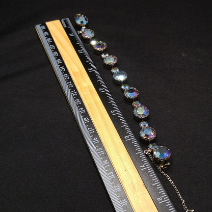 Blue Aurora Borealis Rhinestone Bracelet, Gold Plated, 1960s Vintage Jewelry