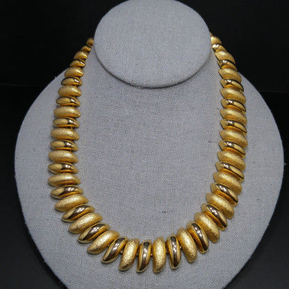 Vintage Smooth Textured Choker Necklace, Gold Plated, 1980s Vintage Jewelry