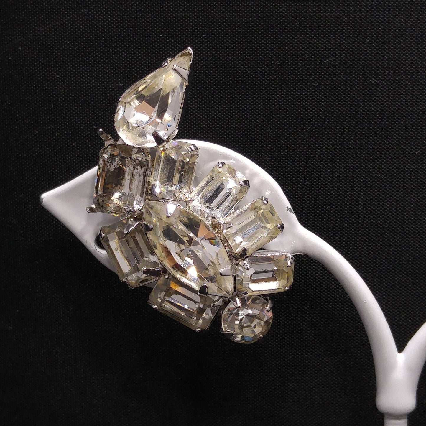 Kramer Clear Rhinestone Clip Earrings, Rhodium Plated, Wedding Earrings, 1950s Vintage Jewelry