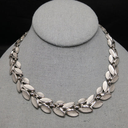 Crown Trifari Leaves Necklace, Rhodium Plated, 1960s Vintage Jewelry