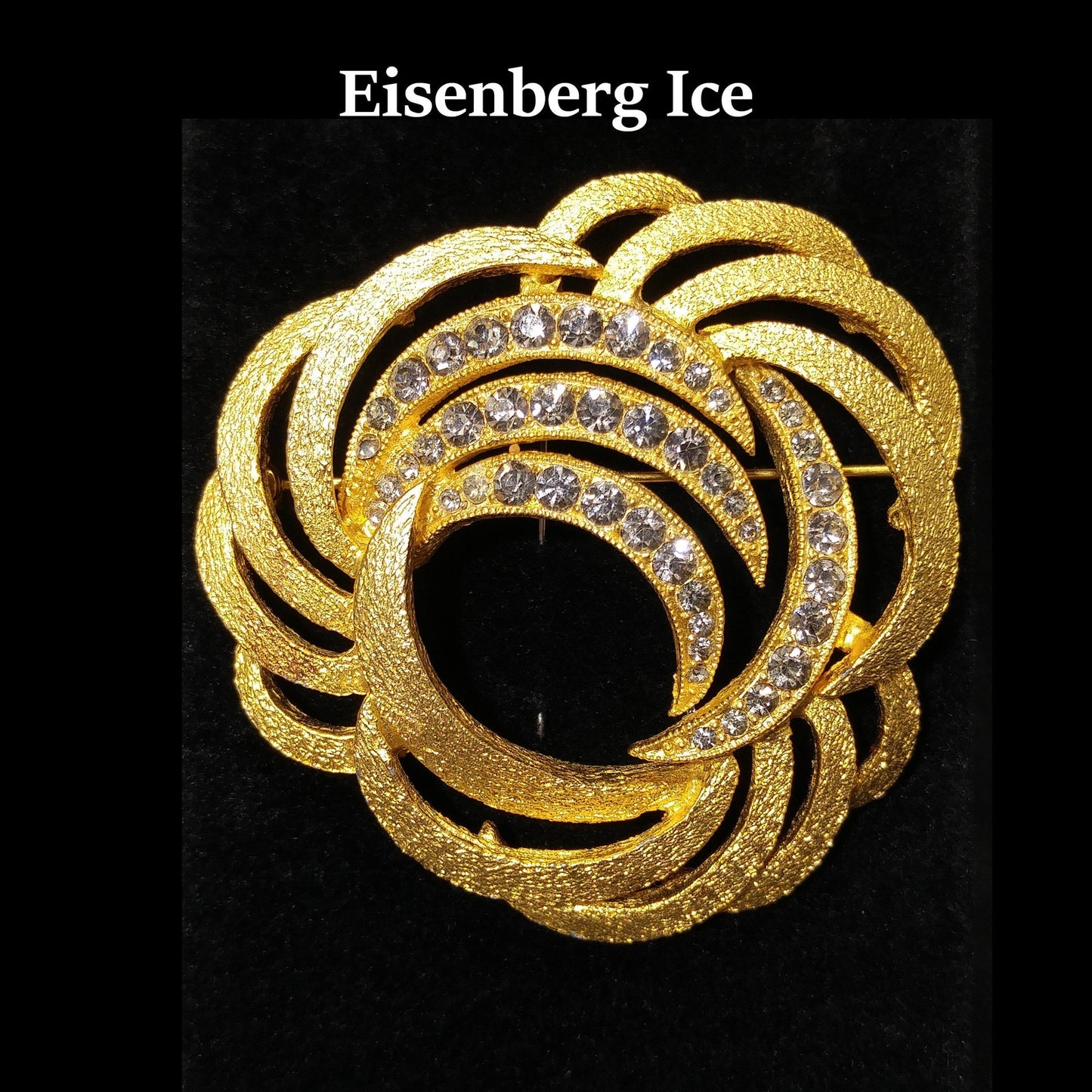 Eisenberg Ice Gold Plated Rhinestone Brooch, 1970s Vintage Jewelry