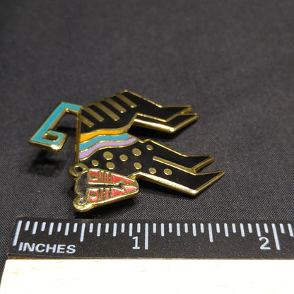 Laurel Burch "Mythical Monkey" Brooch, Gold Plated Cloisonne Enamel, 1980s