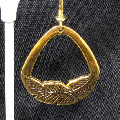 Vintage Laurel Burch Palm Leaf Dangle Earrings, Gold Plate