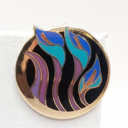 Vintage Laurel Burch "Lilies for Les" Post Earrings - Purple Blue Enamel - Gold Plated - 1 Inch