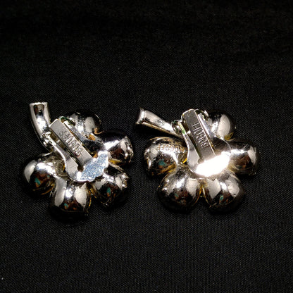 Bogoff Clear Rhinestone Floral Earrings, Rhodium Plated, Wedding Earrings, 1950s Vintage Jewelry