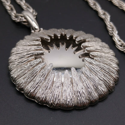Monet Rhodium Plated Pendant Necklace, Fold Over Clasp, 1960s Vintage Jewelry