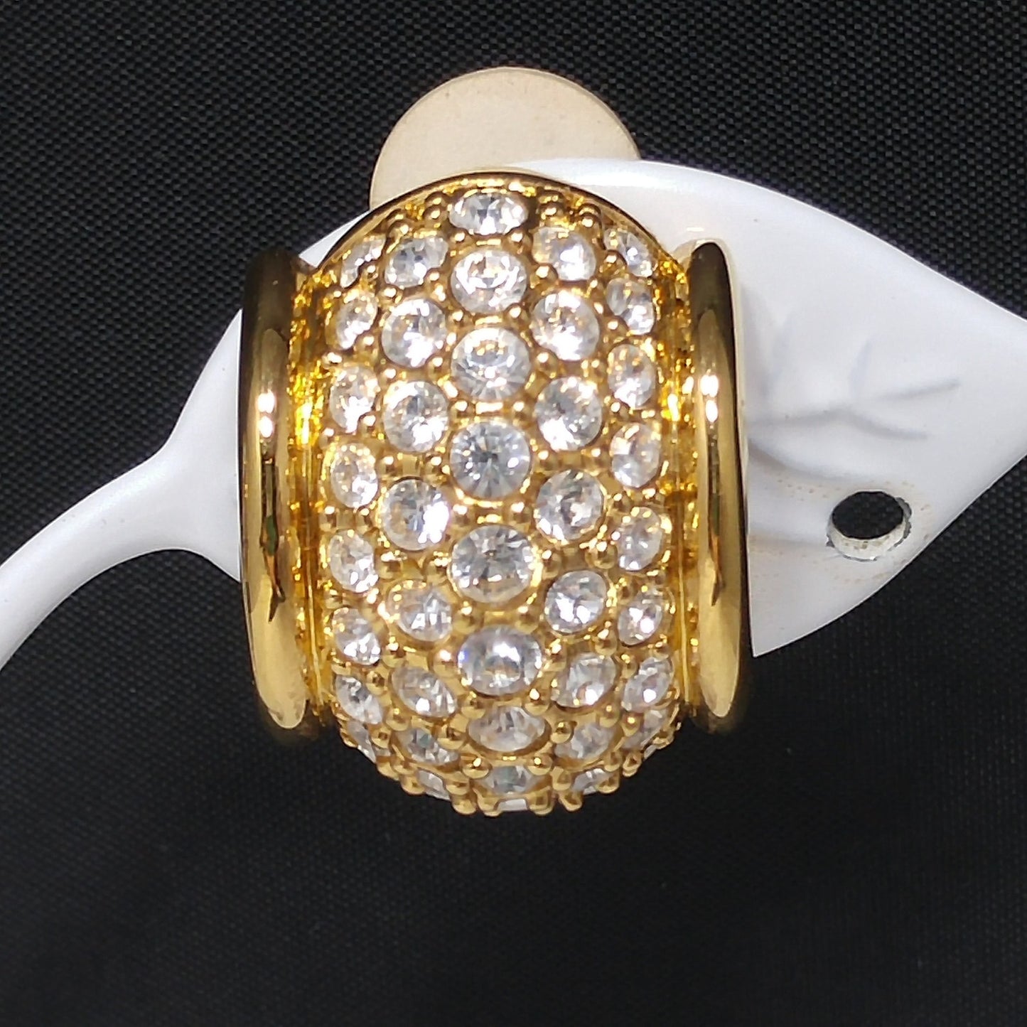 Swarovski Clear Pave Wide Hoop Earrings, Gold Plated Clips, 1990s Vintage Jewelry