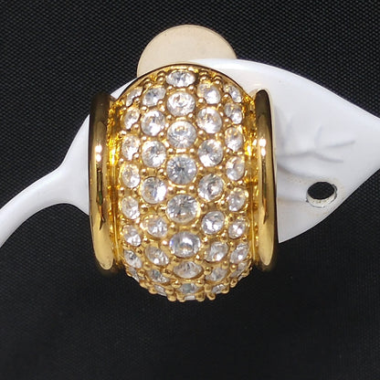 Swarovski Clear Pave Wide Hoop Earrings, Gold Plated Clips, 1990s Vintage Jewelry