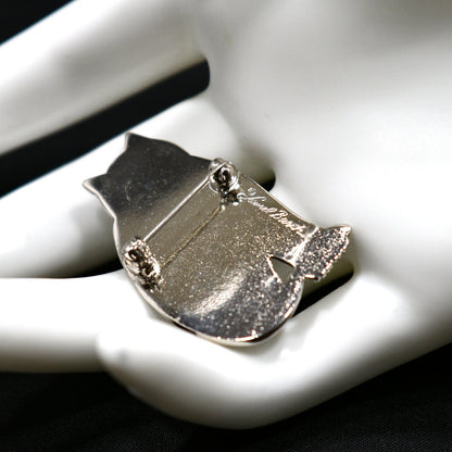 Vintage Laurel Burch Mystic Cat Brooch, Rhodium Plated