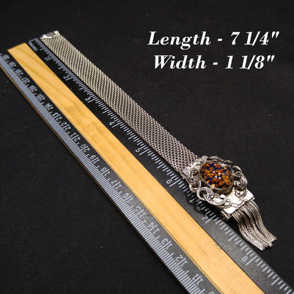 Whiting & Davis Co. Mesh Glitter Glass Bracelet, Adjustable Slide Clasp, 1950s Vintage Jewelry
