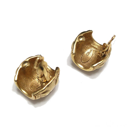 Oscar de la Renta Wide Clip Earrings, Gold Plate, 1980s Vintage Jewelry