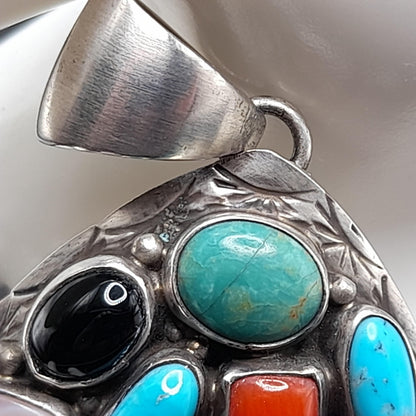 T. Benally Sterling Gemstone Pendant, Vintage Navajo Jewelry