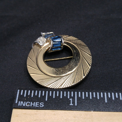 Boucher Blue & Clear Rhinestone Brooch, Number 5534, 1950s Vintage Jewelry
