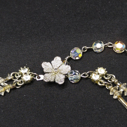 Vendome Clear Aurora Borealis Crystal Necklace, Wedding Bridal, Rhinestone Clasp, 1960s Vintage Jewelry