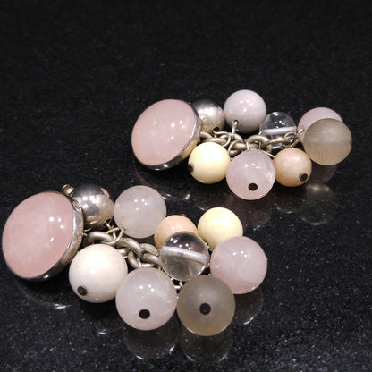 Susan Cummings Beaded Clip Earrings & Bracelet, Sterling Silver, Gemstone Beads
