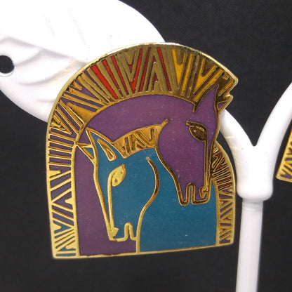 Laurel Burch "Embracing Horses" Post Earrings, Purple & Teal Enamel, Gold Plated
