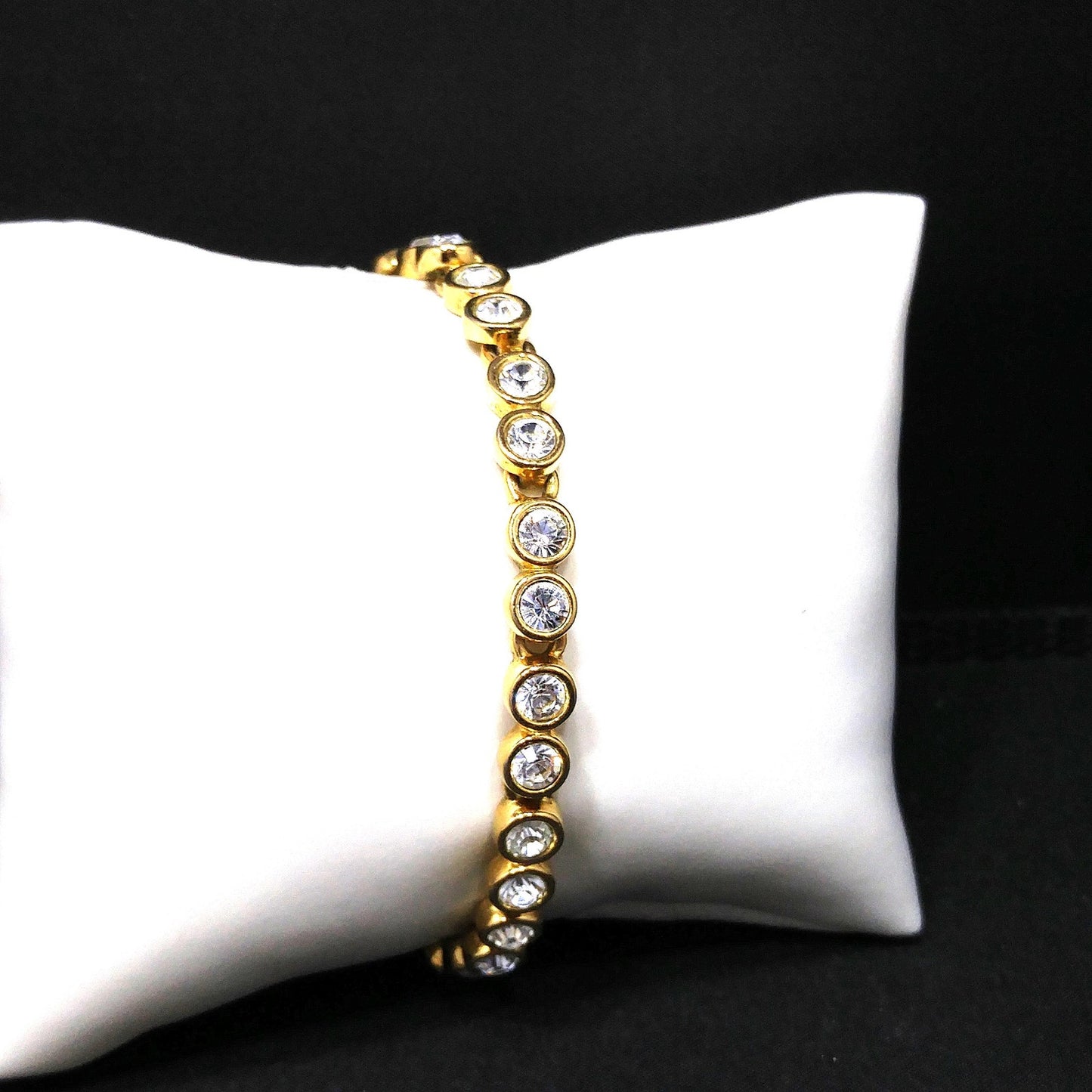 Vintage Swarovski Bracelet – Clear Rhinestone Bezel Set – Gold Plated Link