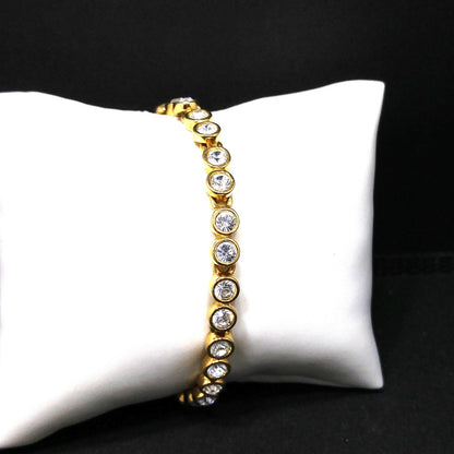 Vintage Swarovski Bracelet – Clear Rhinestone Bezel Set – Gold Plated Link