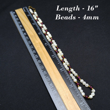 Hobe Garnet Beaded Necklace, Mother of Pearl Beads, Pat 3427691, 1950s Vintage Jewelry