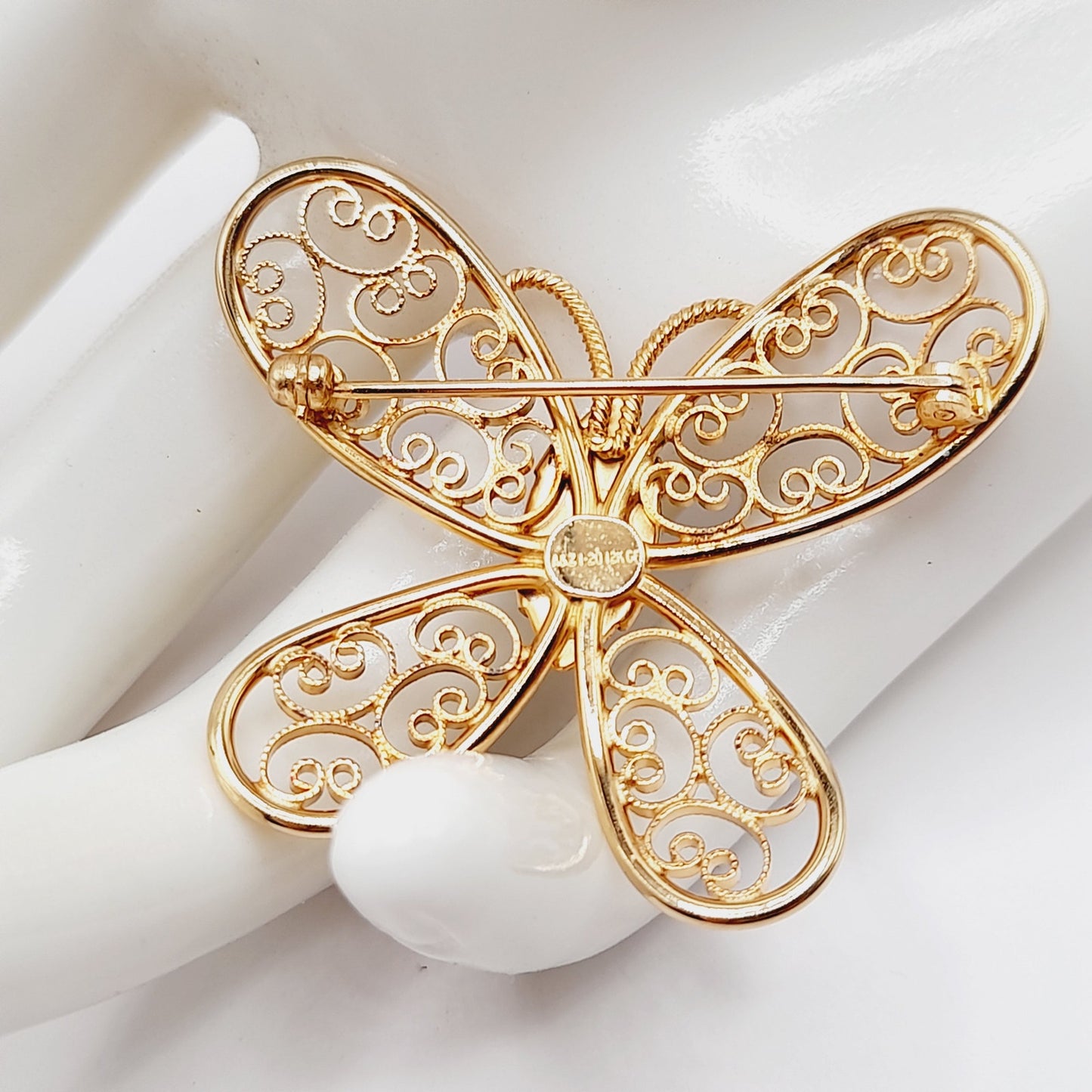 Vintage Gold Filled Butterfly Brooch Green Gemstone Center 1-20 14K GF