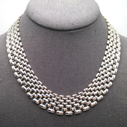 Vintage Interlocking Choker Necklace, Rhodium Plated, 1980s, Silver Tone