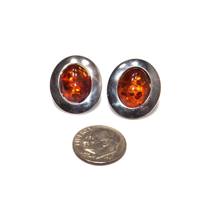Sterling Silver Baltic Amber Cuff Bracelet Earrings Set, Poland 925 AT1, 1990s Vintage Jewelry