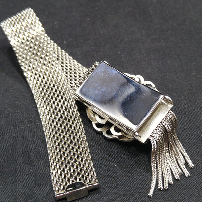 Whiting & Davis Co. Mesh Glitter Glass Bracelet, Adjustable Slide Clasp, 1950s Vintage Jewelry