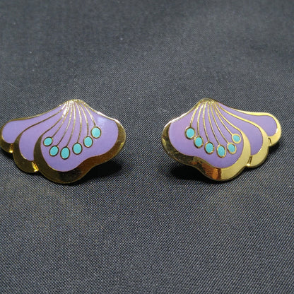 Laurel Burch Peony Post Earrings, Gold Plated Cloisonne Enamel, 1980s Vintage